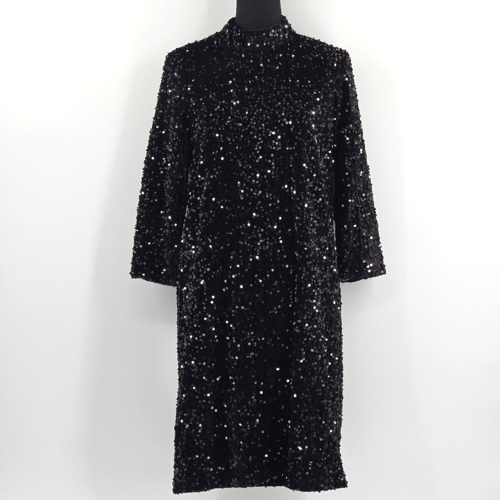 J Mclaughlin Leeza Sequin Dress Small Black Party Glam Evening Wear Formal Nye — image 2 of 8